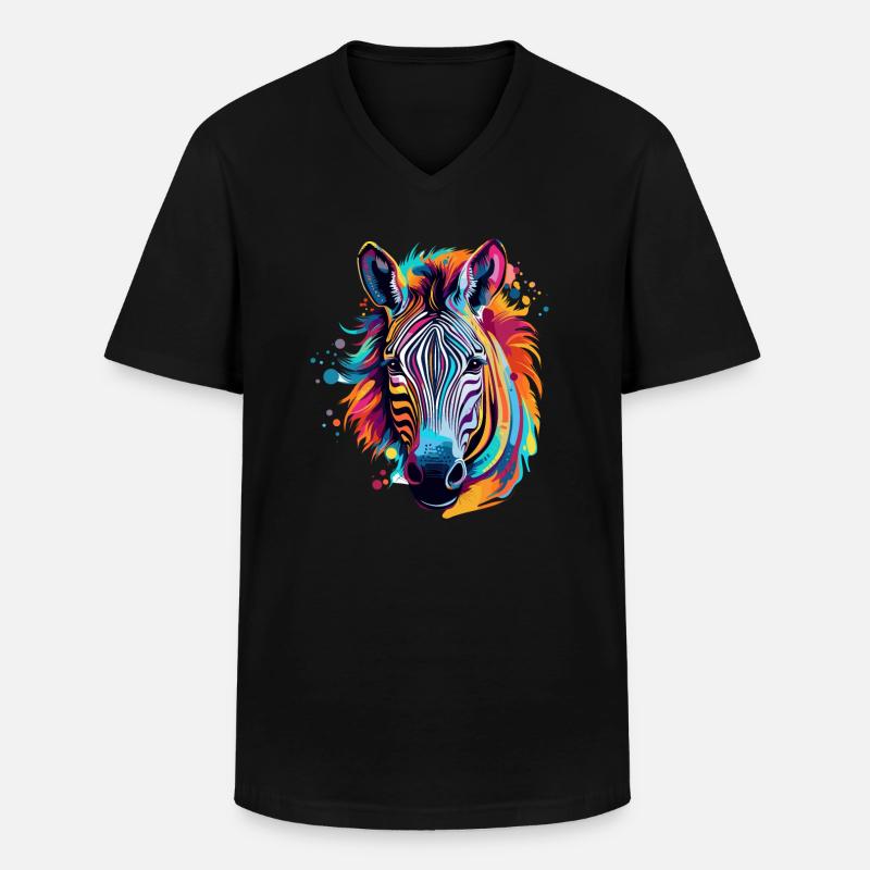 Buntes Zebra Farbkleckse Farbspritzer - Männer-T-Shirt mit V-Ausschnitt - Schwarz