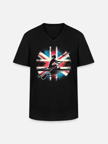 Rameur avec drapeau britannique - T-shirt col V Homme - noir