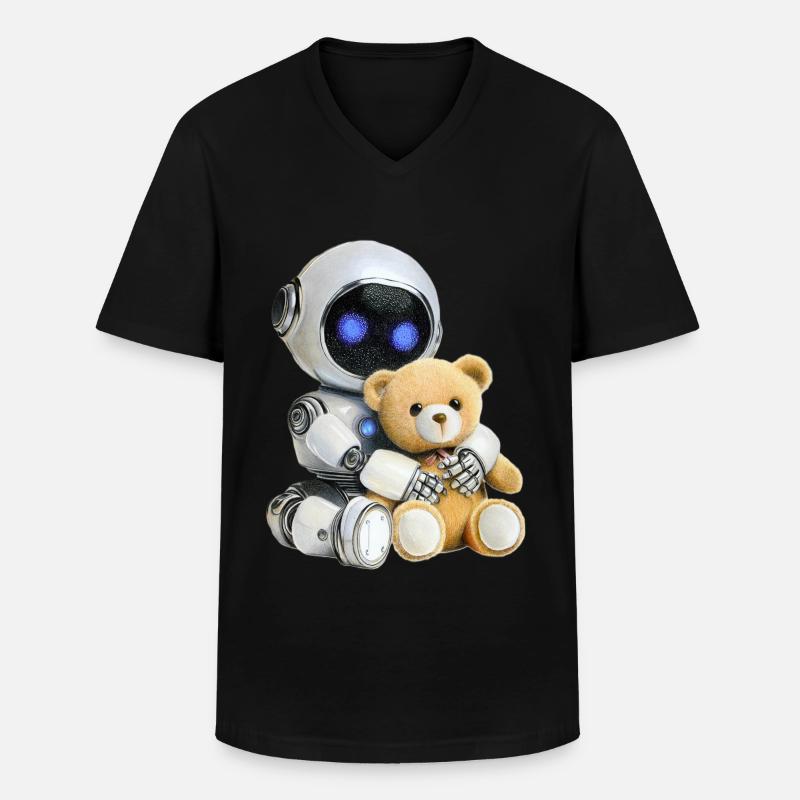 Roboter Teddy - Männer-T-Shirt mit V-Ausschnitt - Schwarz
