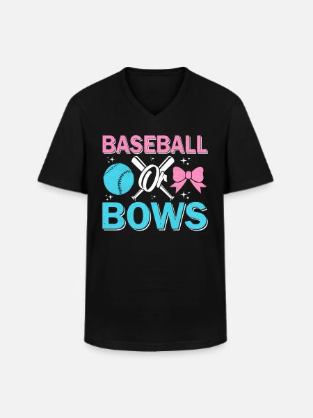 Baseball or Bows Gender Reveal Funny Baby - Men's V-Neck T-Shirt - black