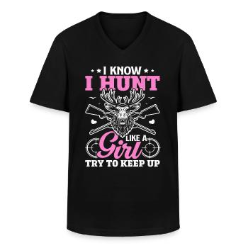 Ich weiß, dass ich wie ein Mädchen jage und versuche, mit den Damen Schritt zu halten - Männer-T-Shirt mit V-Ausschnitt - Schwarz - Vorne - AI Model Male 178 dark (178cm)