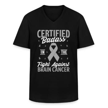 Certified Badass Chemotherapy Gray Ribbon Brain - Men's V-Neck T-Shirt - black - Front - AI Model Male 178 dark (178cm)