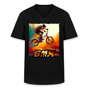 Vélo BMX - T-shirt col V Homme - noir - Devant - AI Model Male 178 dark (178cm)