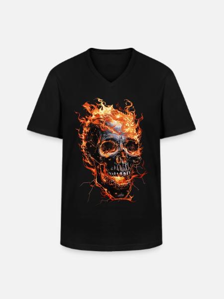 Kranie flammer kranium ild skelet Biker - Klassisk herre T-shirt med V-udskæring - sort