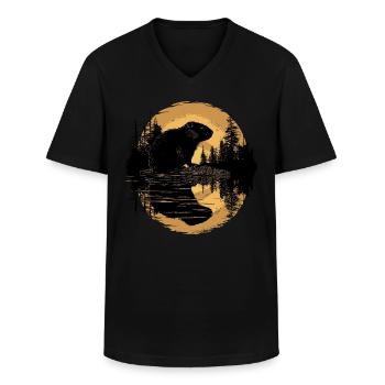 Beaver Forest Animal Nature Trees - Men's V-Neck T-Shirt - black - Front - AI Model Male 178 dark (178cm)