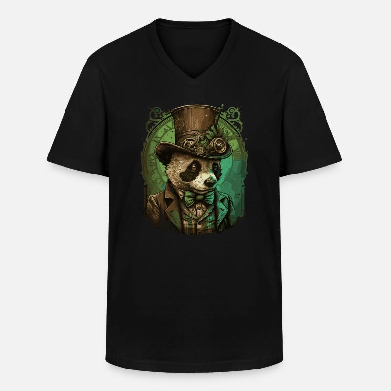 Steampunk Pandabär - Männer-T-Shirt mit V-Ausschnitt - Schwarz