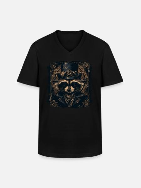 Cooler Steampunk Waschbär - Männer-T-Shirt mit V-Ausschnitt - Schwarz