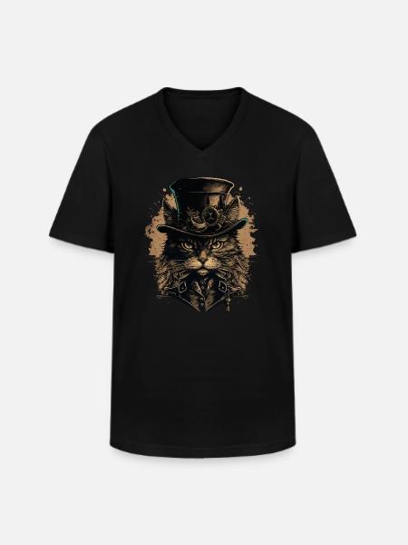 Steampunk Cat - Men's V-Neck T-Shirt - black