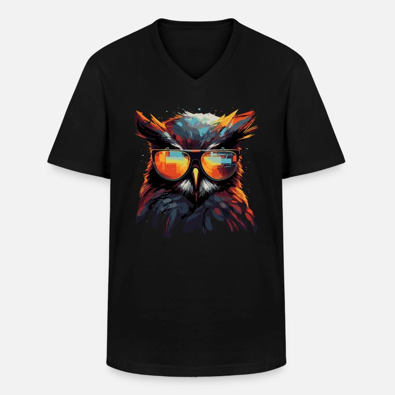 Lustige Eule mit Brille - Männer-T-Shirt mit V-Ausschnitt - Schwarz