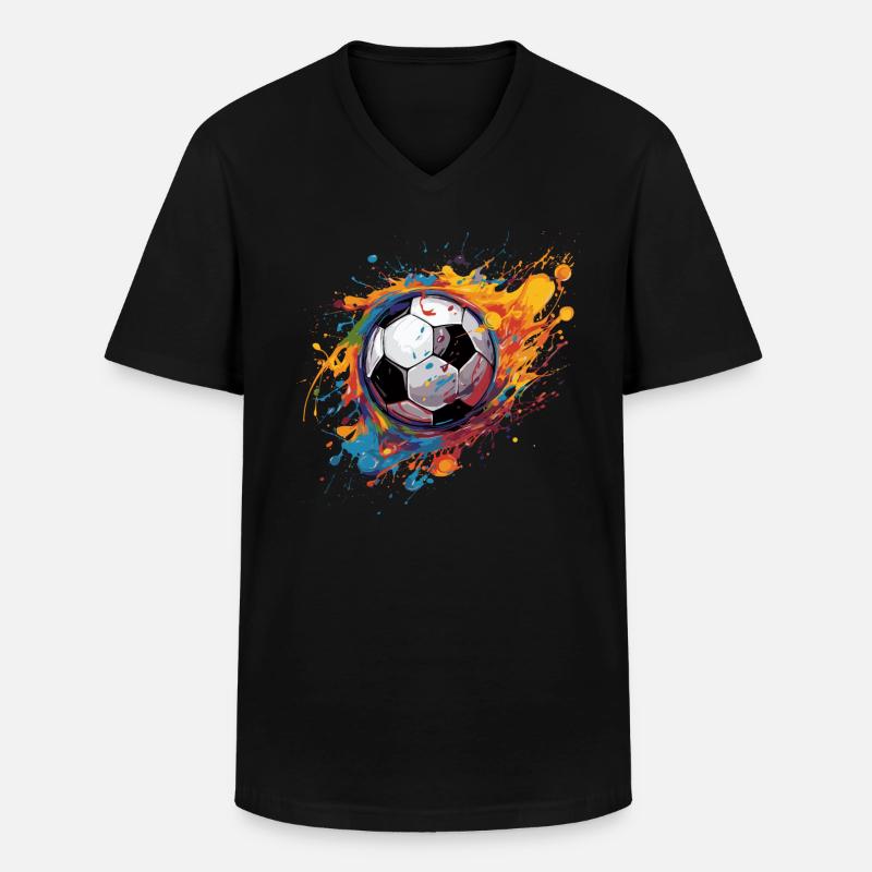 Fußball - Männer-T-Shirt mit V-Ausschnitt - Schwarz