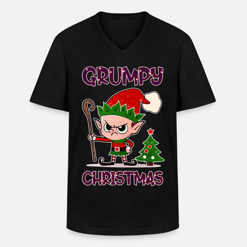 Grumpy Christmas Elf - Männer-T-Shirt mit V-Ausschnitt - Schwarz