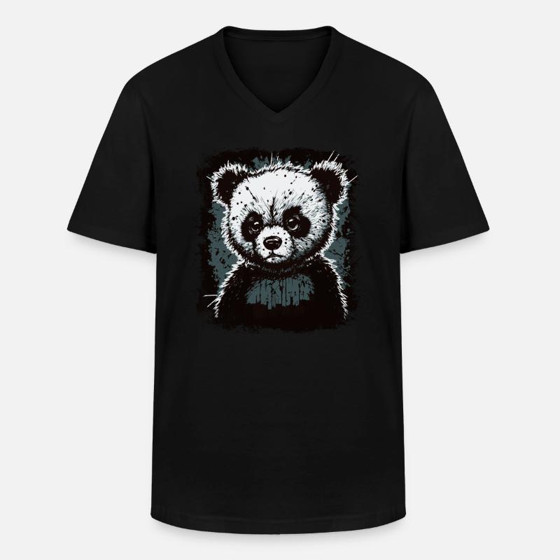Trauriger Panda - Männer-T-Shirt mit V-Ausschnitt - Schwarz