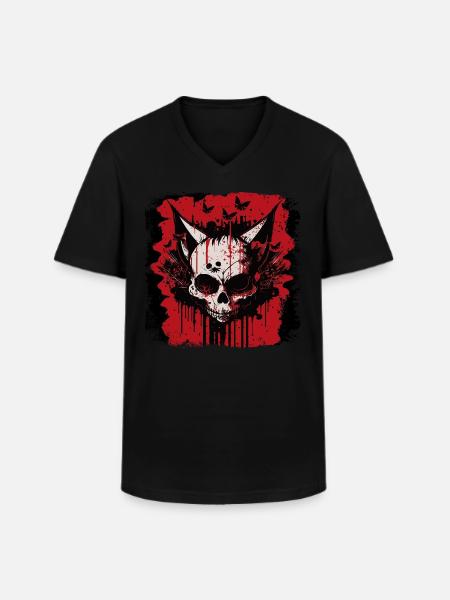 Zombie Cat Skull - Men's V-Neck T-Shirt - black