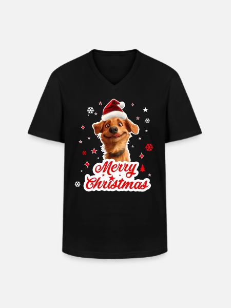 Merry christmas dog - Men's V-Neck T-Shirt - black