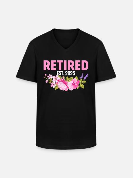Pensioneret Est 2025 Sjov blomster pensionistkvinde - Klassisk herre T-shirt med V-udskæring - sort