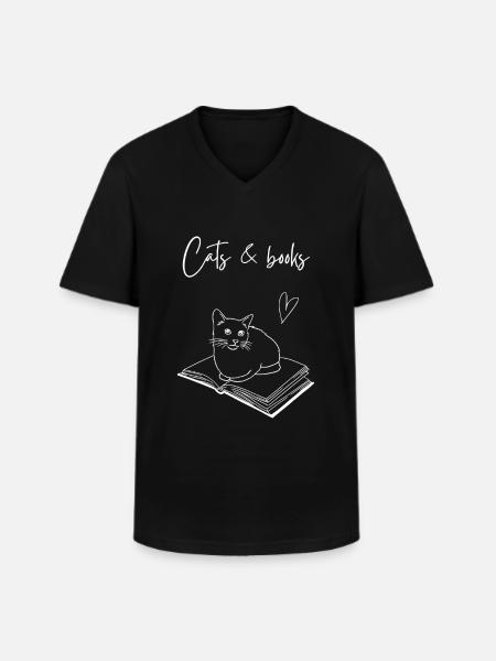 Katze Buch lesen Geschenkidee - Männer-T-Shirt mit V-Ausschnitt - Schwarz