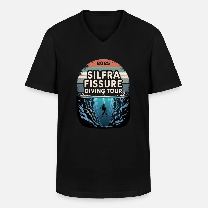 DivingTour Silfra 2025 - Männer-T-Shirt mit V-Ausschnitt - Schwarz