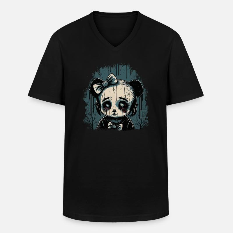Trauriges Gothic Panda Mädchen - Männer-T-Shirt mit V-Ausschnitt - Schwarz