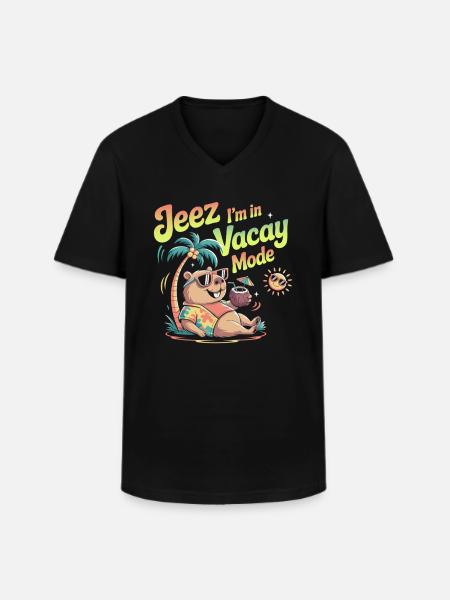 Jeez Vacay Mode Capybara - Männer-T-Shirt mit V-Ausschnitt - Schwarz