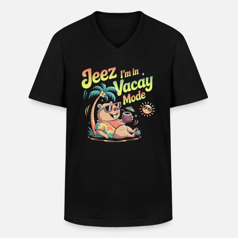 Jeez Vacay Mode Capybara - Männer-T-Shirt mit V-Ausschnitt - Schwarz