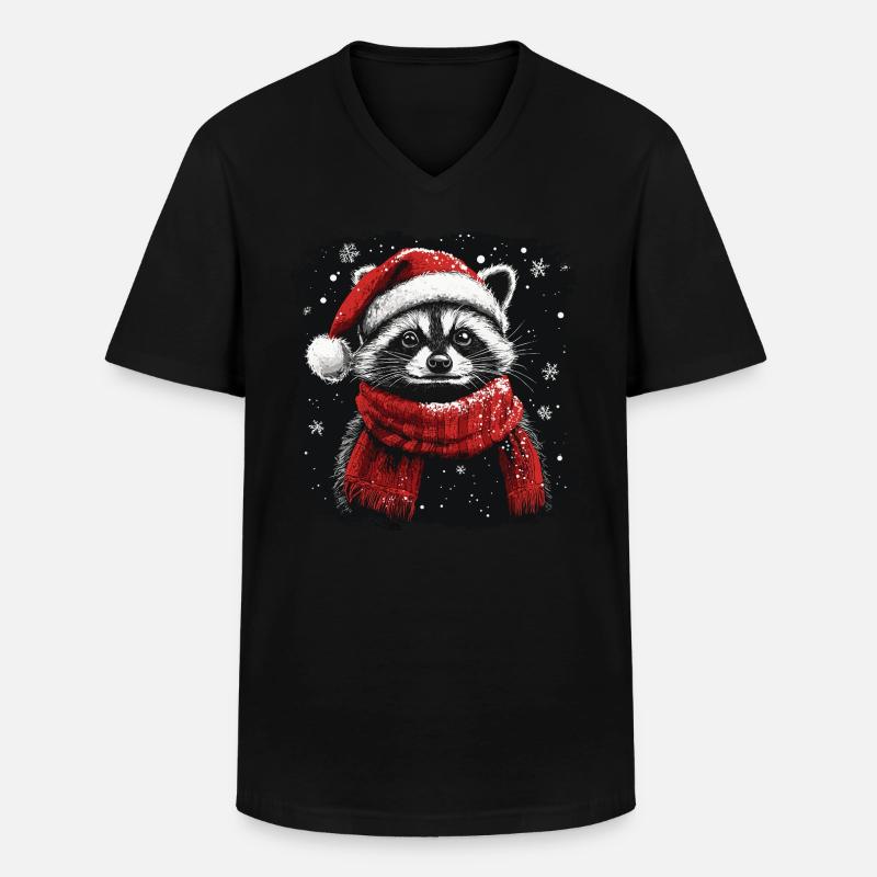 Weihnachtswaschbär - Männer-T-Shirt mit V-Ausschnitt - Schwarz