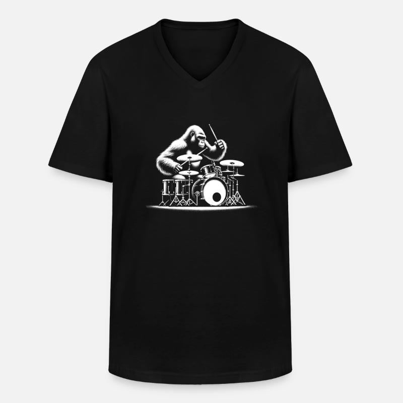 Schlagzeug-Gorilla - Männer-T-Shirt mit V-Ausschnitt - Schwarz