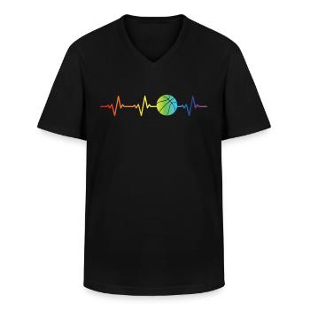 Basketball Heartbeat in Rainbow LGBTQ Colors - Men's V-Neck T-Shirt - black - Front - AI Model Male 178 dark (178cm)