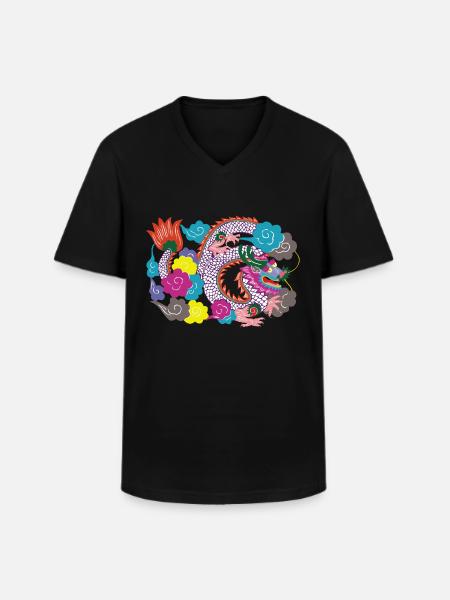 Dragon Japon - T-shirt col V Homme - noir