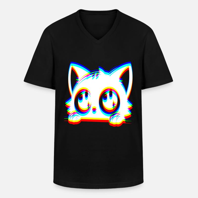 EDM Katze Glitch Style - Männer-T-Shirt mit V-Ausschnitt - Schwarz