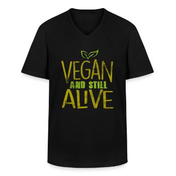 Vegan - Men's V-Neck T-Shirt - black - Front - AI Model Male 178 dark (178cm)