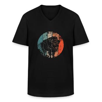 Buffle de bison - T-shirt col V Homme - noir - Devant - AI Model Male 178 dark (178cm)