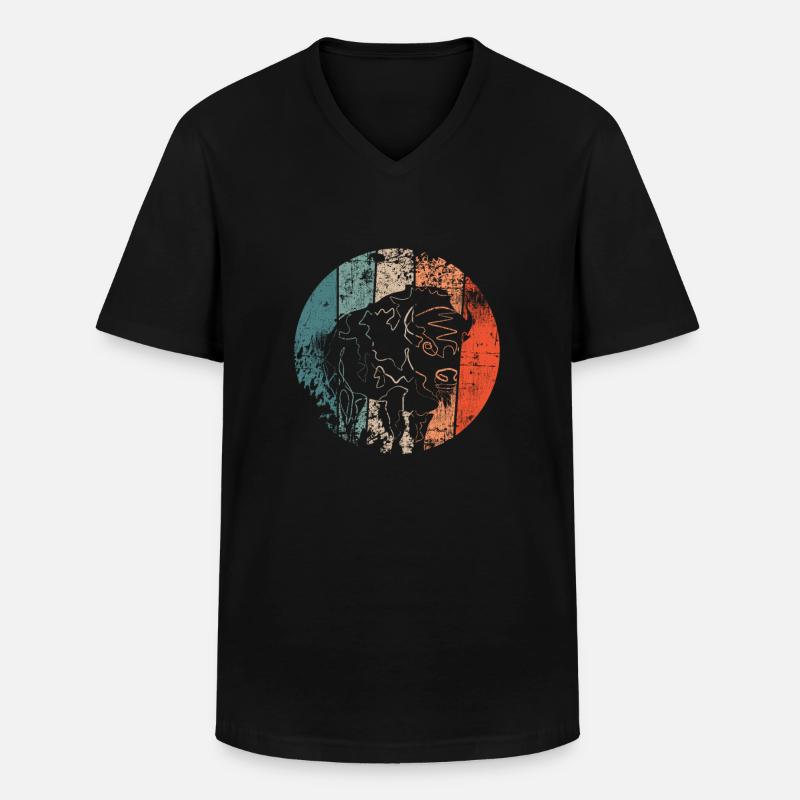 Bison Büffel - Männer-T-Shirt mit V-Ausschnitt - Schwarz