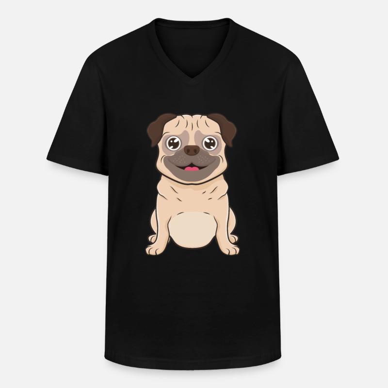 Mops Hund - Männer-T-Shirt mit V-Ausschnitt - Schwarz