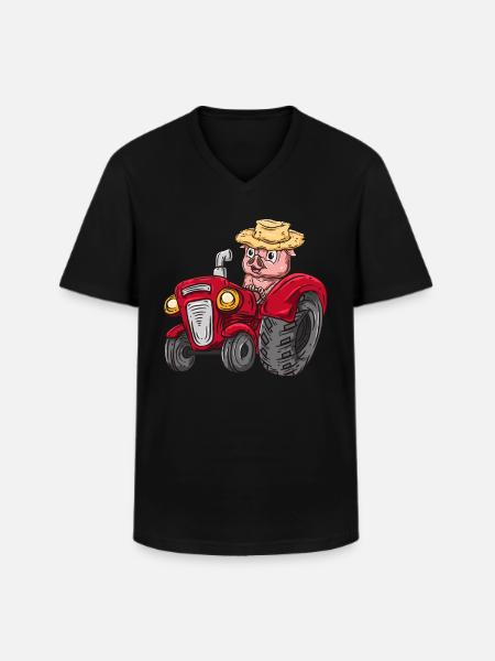 Tractor pig farmer - Men's V-Neck T-Shirt - black
