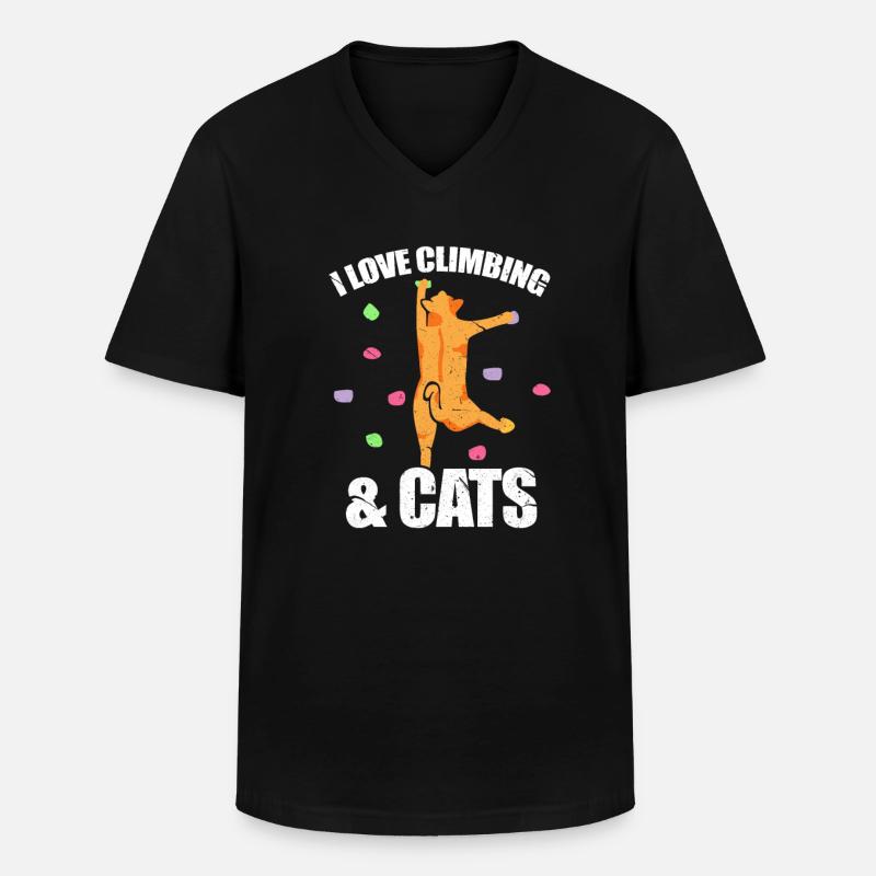 Climber bouldering climber climbing cat - Men's V-Neck T-Shirt - black