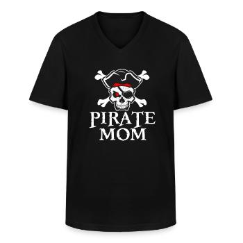 Piraat Moeder Piraat Piraten Moederdag Cadeau - Klassiek mannen T-shirt met V-hals - zwart - Voor - AI Model Male 178 dark (178cm)