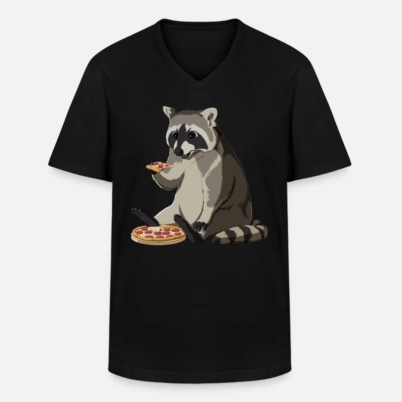Waschbär isst Pizza - Männer-T-Shirt mit V-Ausschnitt - Schwarz