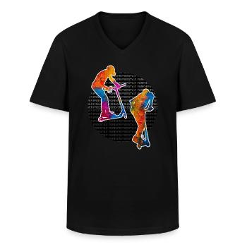 trottinette freestyle - T-shirt col V Homme - noir - Devant - AI Model Male 178 dark (178cm)