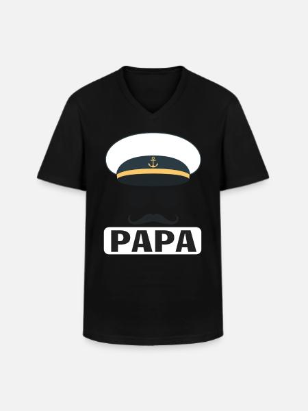 PAPA CAPITAINE DE NAVIRE - T-shirt col V Homme - noir