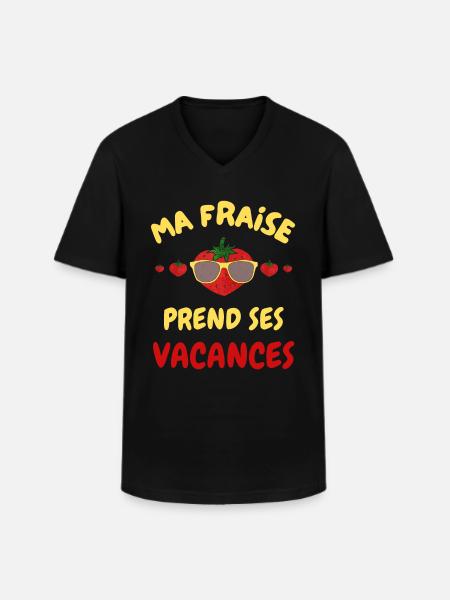 ma fraise prend ses vacances - T-shirt col V Homme - noir