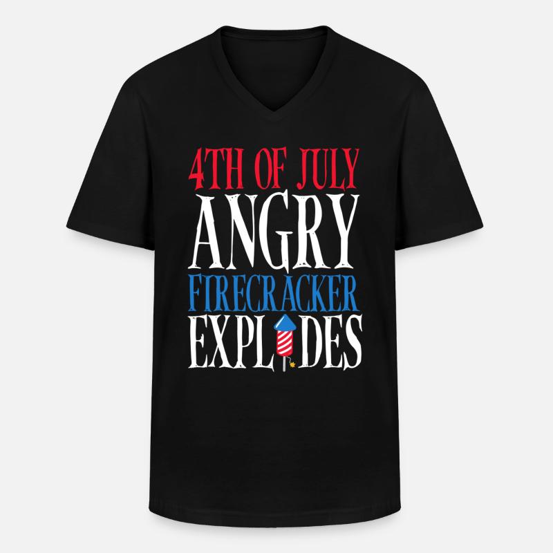 July 4 Angry firecracker explodes - Men's V-Neck T-Shirt - black