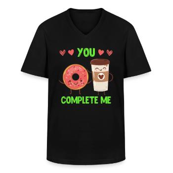 Café Love Donut Lovers Saint-Valentin - T-shirt col V Homme - noir - Devant - AI Model Male 178 dark (178cm)
