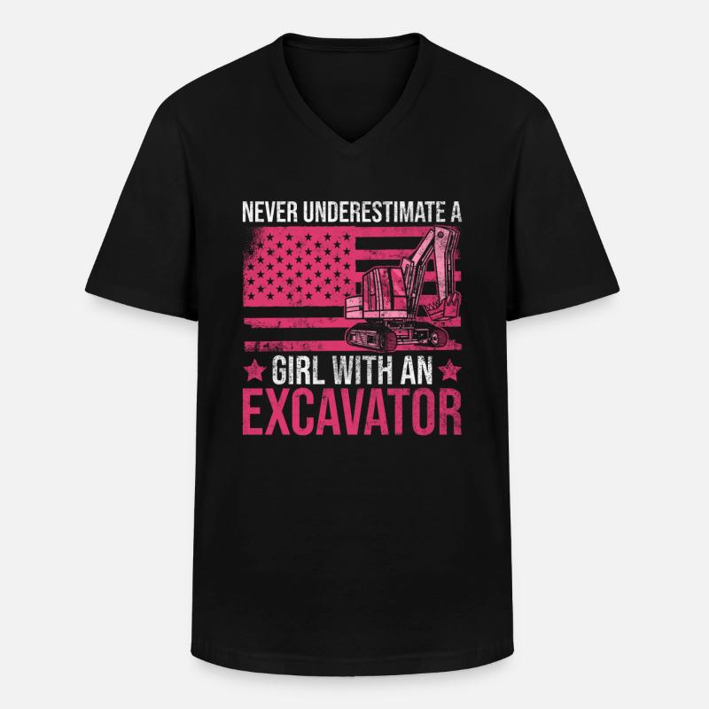 Bagger Mädchen Frau Baggerfahrer - Männer-T-Shirt mit V-Ausschnitt - Schwarz