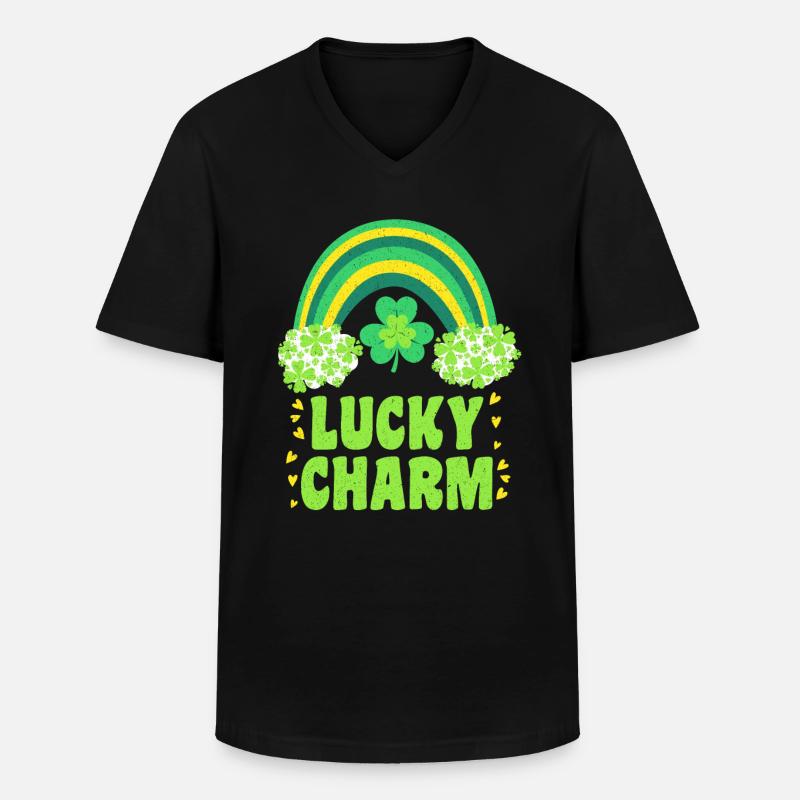 Lucky Charm Glücksbringer Regenbogen - Männer-T-Shirt mit V-Ausschnitt - Schwarz