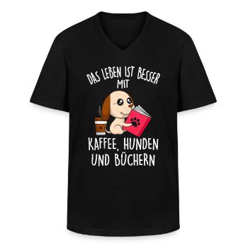 La vie est meilleure avec Coffee Dogs et Books - T-shirt col V Homme - noir - Devant - AI Model Male 178 dark (178cm)