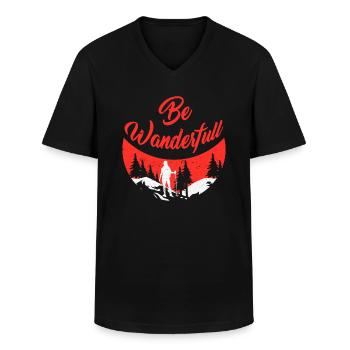 Be Wanderfull Bergfan Wandern Randonnée - T-shirt col V Homme - noir - Devant - AI Model Male 178 dark (178cm)