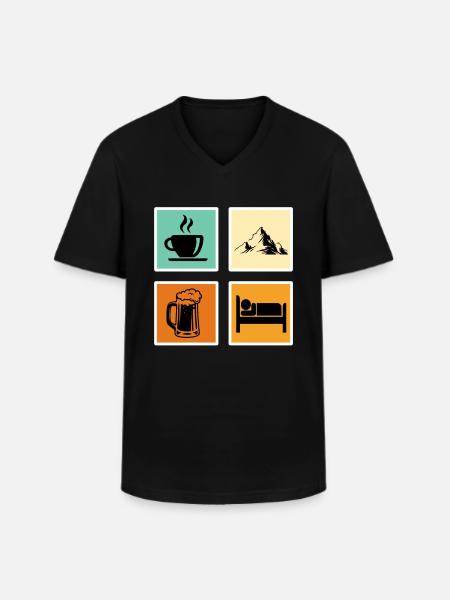 Bergfan Kaffeelover Bierfan Summit Wanderer - T-shirt col V Homme - noir