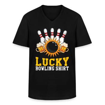 Lucky Bowling Shirt Bowler Beer Lover - Men's V-Neck T-Shirt - black - Front - AI Model Male 178 dark (178cm)