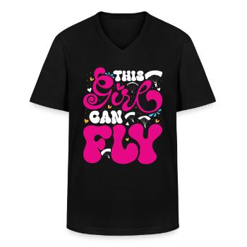 Parapente Mouche Femmes - T-shirt col V Homme - noir - Devant - AI Model Male 178 dark (178cm)