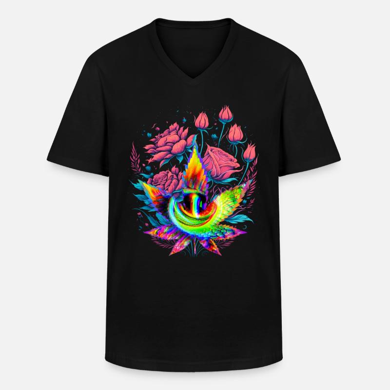 Psychedelisches Cannabisblatt mit Drachenauge - Männer-T-Shirt mit V-Ausschnitt - Schwarz
